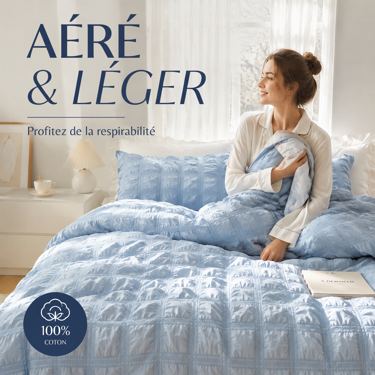 📢 40% de Réduction – Parure de Lit 3 Pièces Plissée Pintuck, Housse de Couette Respirante Infroissable et Taies d'Oreiller