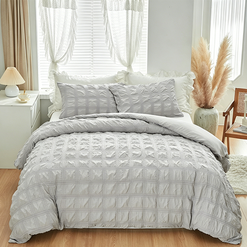 📢 40% de Réduction – Parure de Lit 3 Pièces Plissée Pintuck, Housse de Couette Respirante Infroissable et Taies d'Oreiller