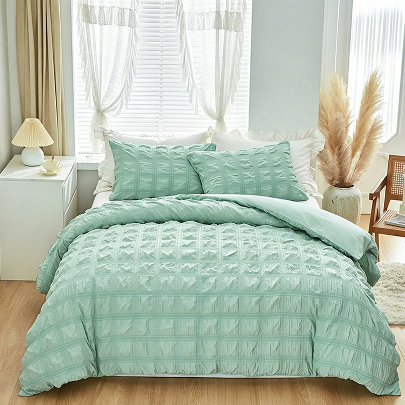 📢 40% de Réduction – Parure de Lit 3 Pièces Plissée Pintuck, Housse de Couette Respirante Infroissable et Taies d'Oreiller