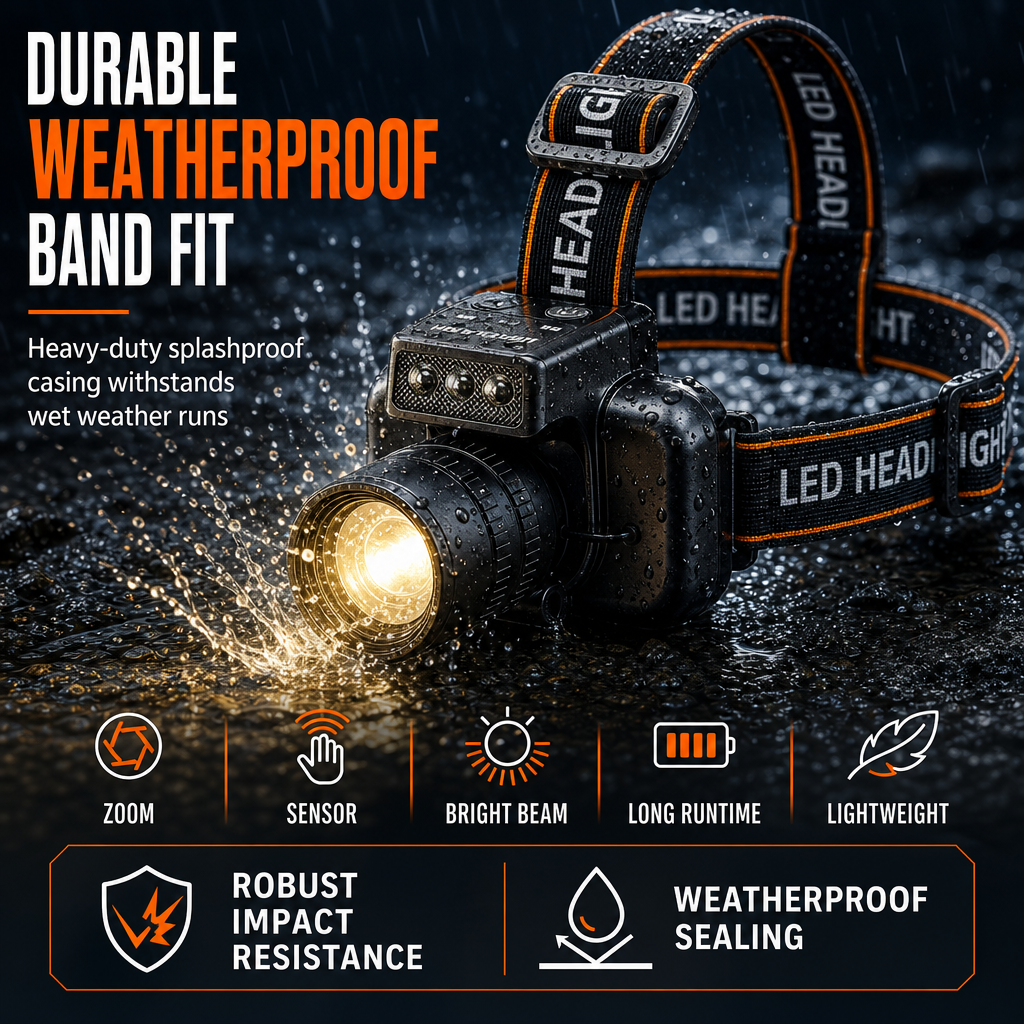 📢 50% de Réduction – Lampe Frontale LED Rechargeable Puissante avec Capteur de Mouvement et Zoom pour Pêche et Randonnée
