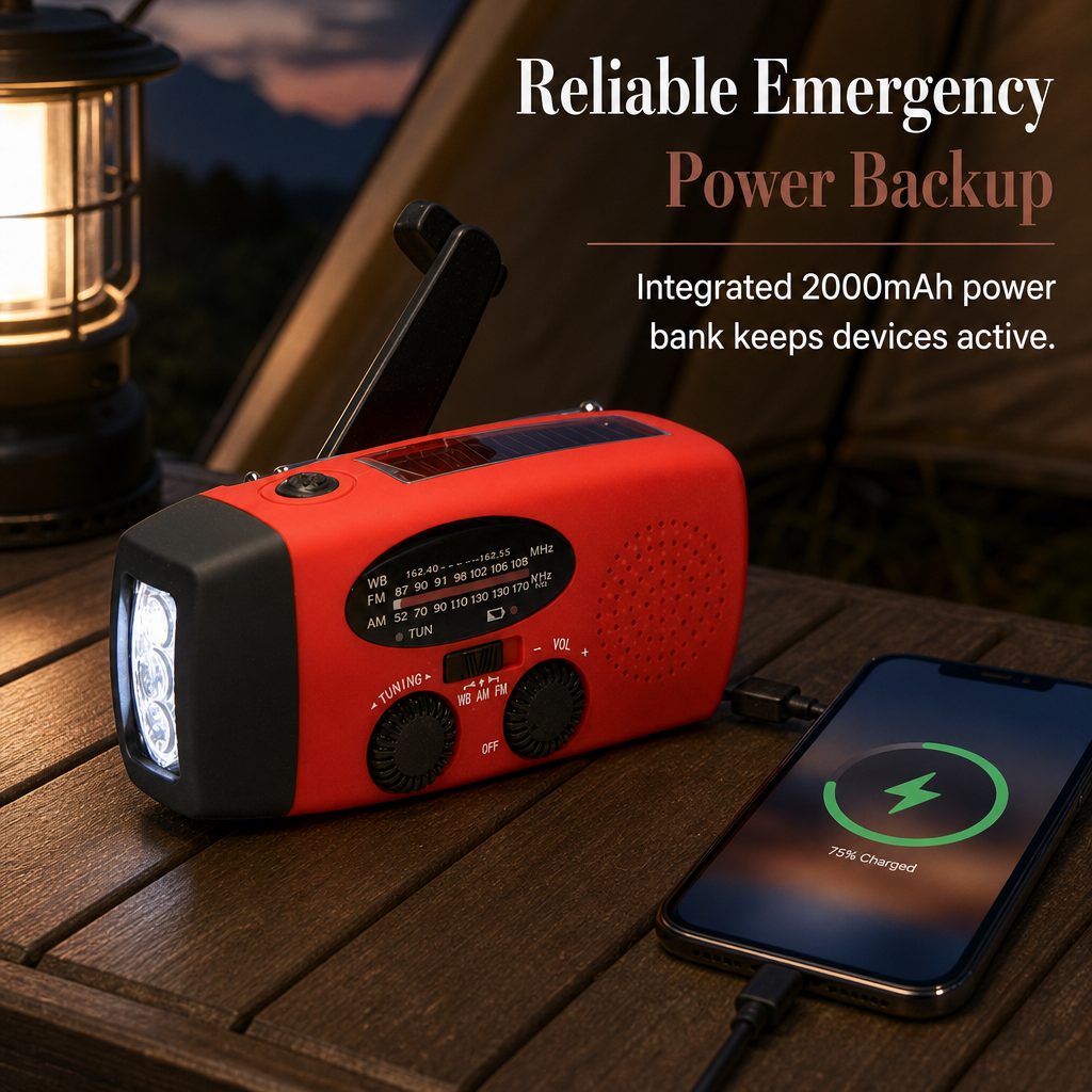 📢 50% de Réduction – Radio d'Urgence Solaire et Manivelle Dynamo 2000mAh Portable AM/FM Lampe Torche LED et Batterie Externe