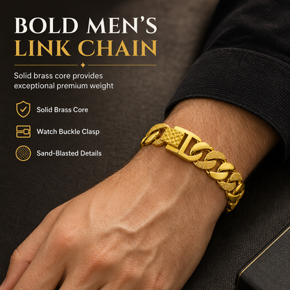 📢 50% de Réduction – Bracelet Gourmette Homme en Or Sable Finition Mate Sablée avec Fermoir Montre Sécurisé Laiton Massif