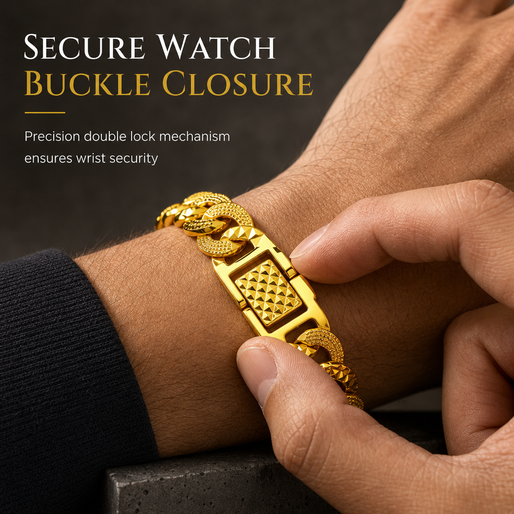 📢 50% de Réduction – Bracelet Gourmette Homme en Or Sable Finition Mate Sablée avec Fermoir Montre Sécurisé Laiton Massif