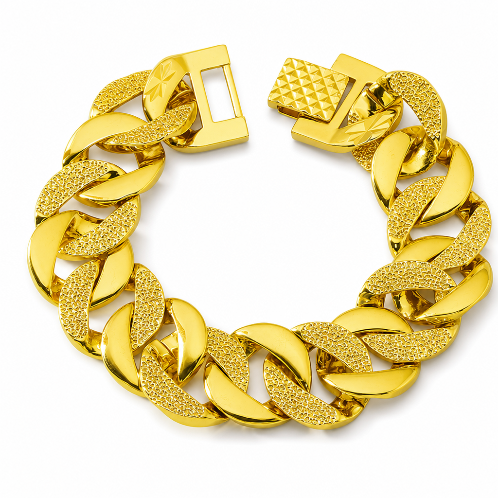 📢 50% de Réduction – Bracelet Gourmette Homme en Or Sable Finition Mate Sablée avec Fermoir Montre Sécurisé Laiton Massif