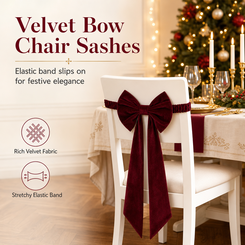 📢 50% de Réduction – Grand Nœud de Chaise en Velours Élastique Décoration de Noël pour Salle à Manger, Fêtes et Mariages