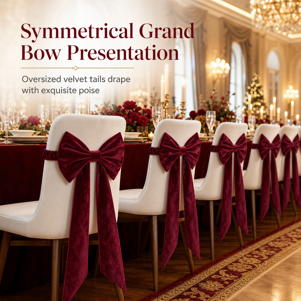 📢 50% de Réduction – Grand Nœud de Chaise en Velours Élastique Décoration de Noël pour Salle à Manger, Fêtes et Mariages