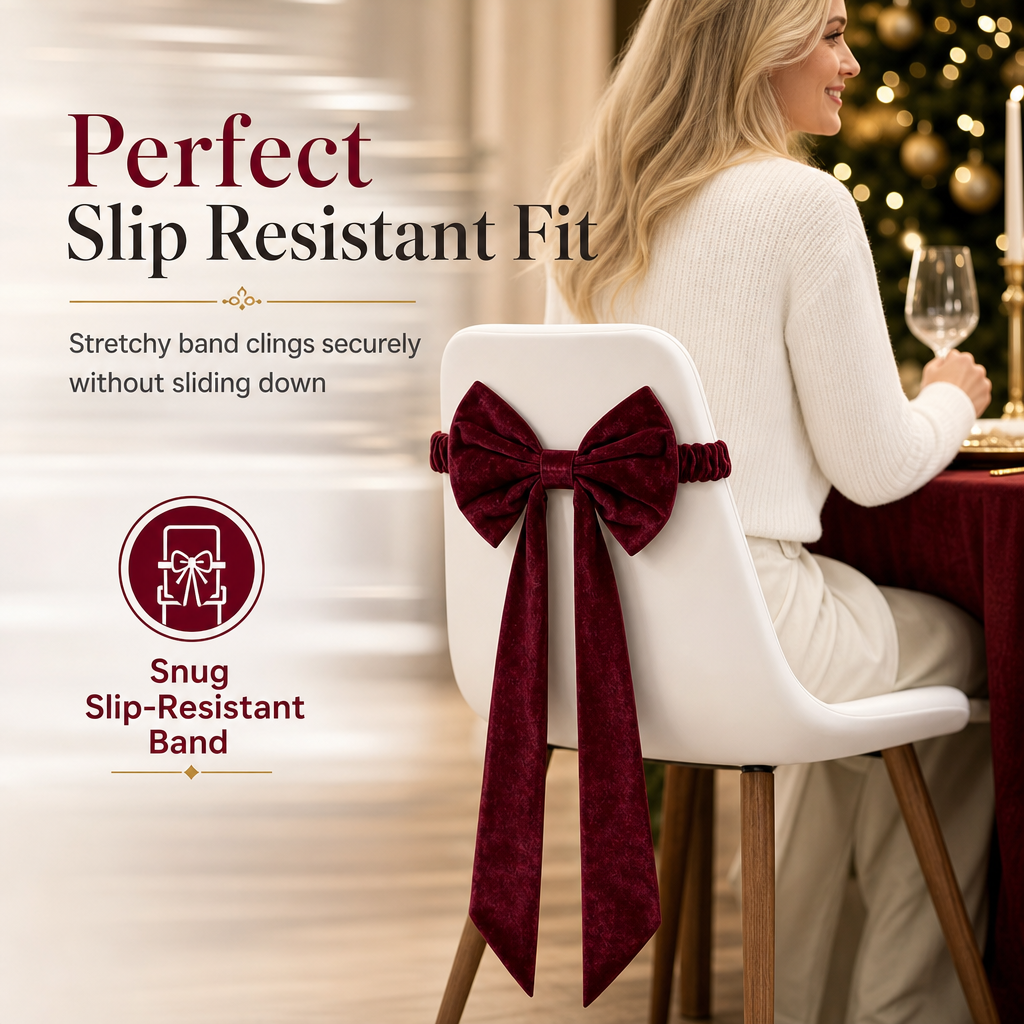 📢 50% de Réduction – Grand Nœud de Chaise en Velours Élastique Décoration de Noël pour Salle à Manger, Fêtes et Mariages