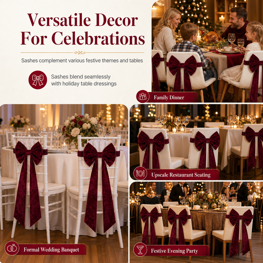 📢 50% de Réduction – Grand Nœud de Chaise en Velours Élastique Décoration de Noël pour Salle à Manger, Fêtes et Mariages