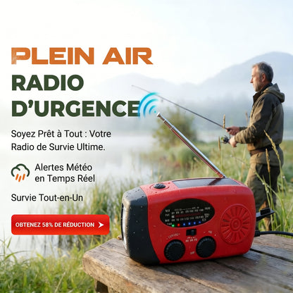 📢 50% de Réduction – Radio d'Urgence Solaire et Dynamo Portable Multifonction AM/FM/WB avec Lampe LED et Batterie de Secours