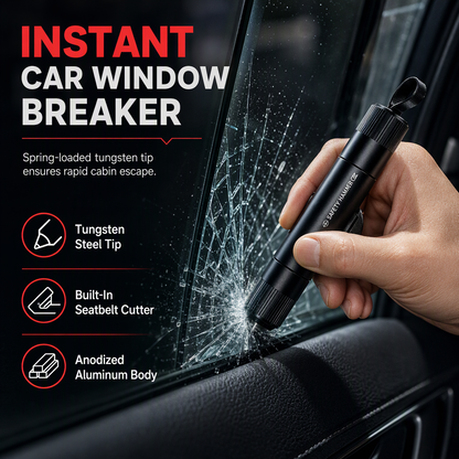 🚗 50% de Réduction – Marteau de Secours Voiture Casse-Vitre Tungstène avec Coupe-Ceinture Intégré, Outil Urgence Auto Compact