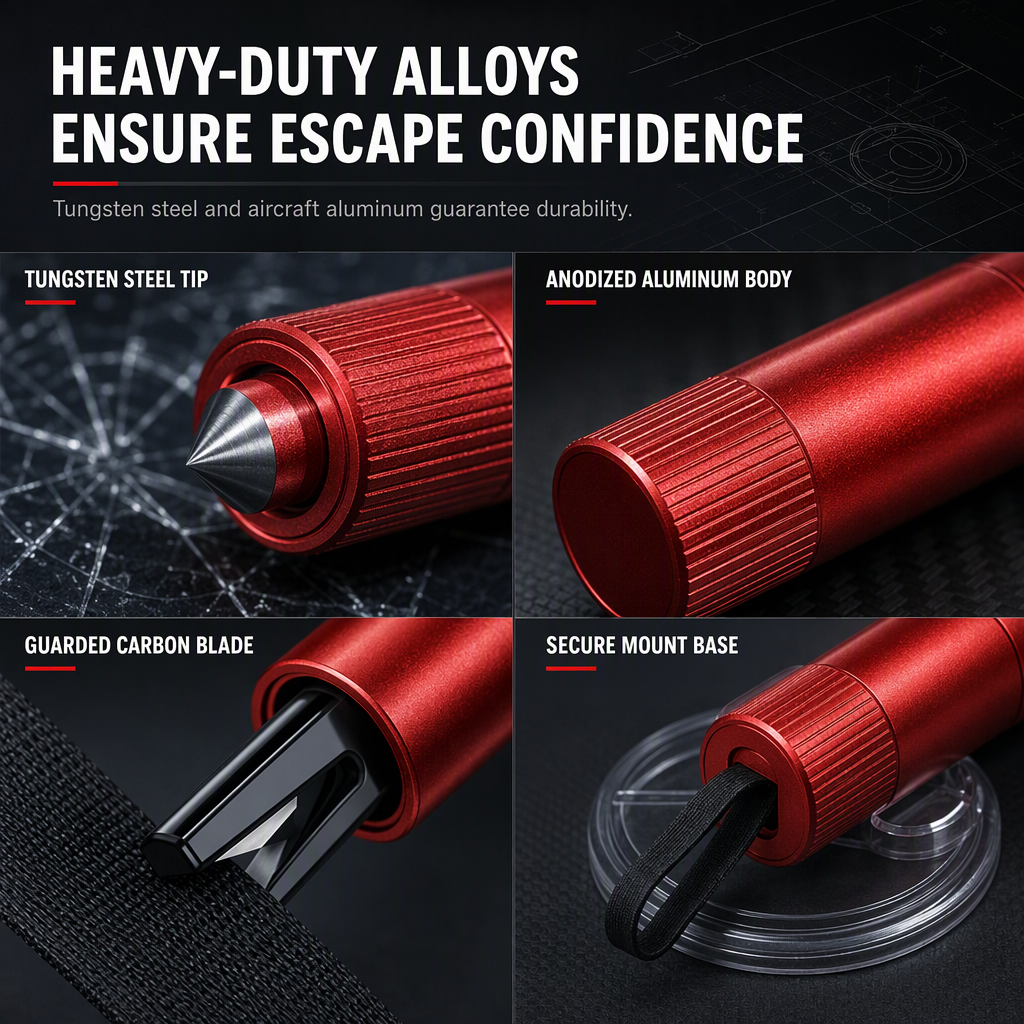 🚗 50% de Réduction – Marteau de Secours Voiture Casse-Vitre Tungstène avec Coupe-Ceinture Intégré, Outil Urgence Auto Compact