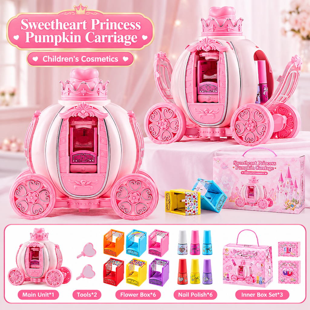 📢 42% de Réduction – Coffret de Maquillage Enfant Lavable Princesse avec Mallette Dépliable et Tampon à Ongles Magique