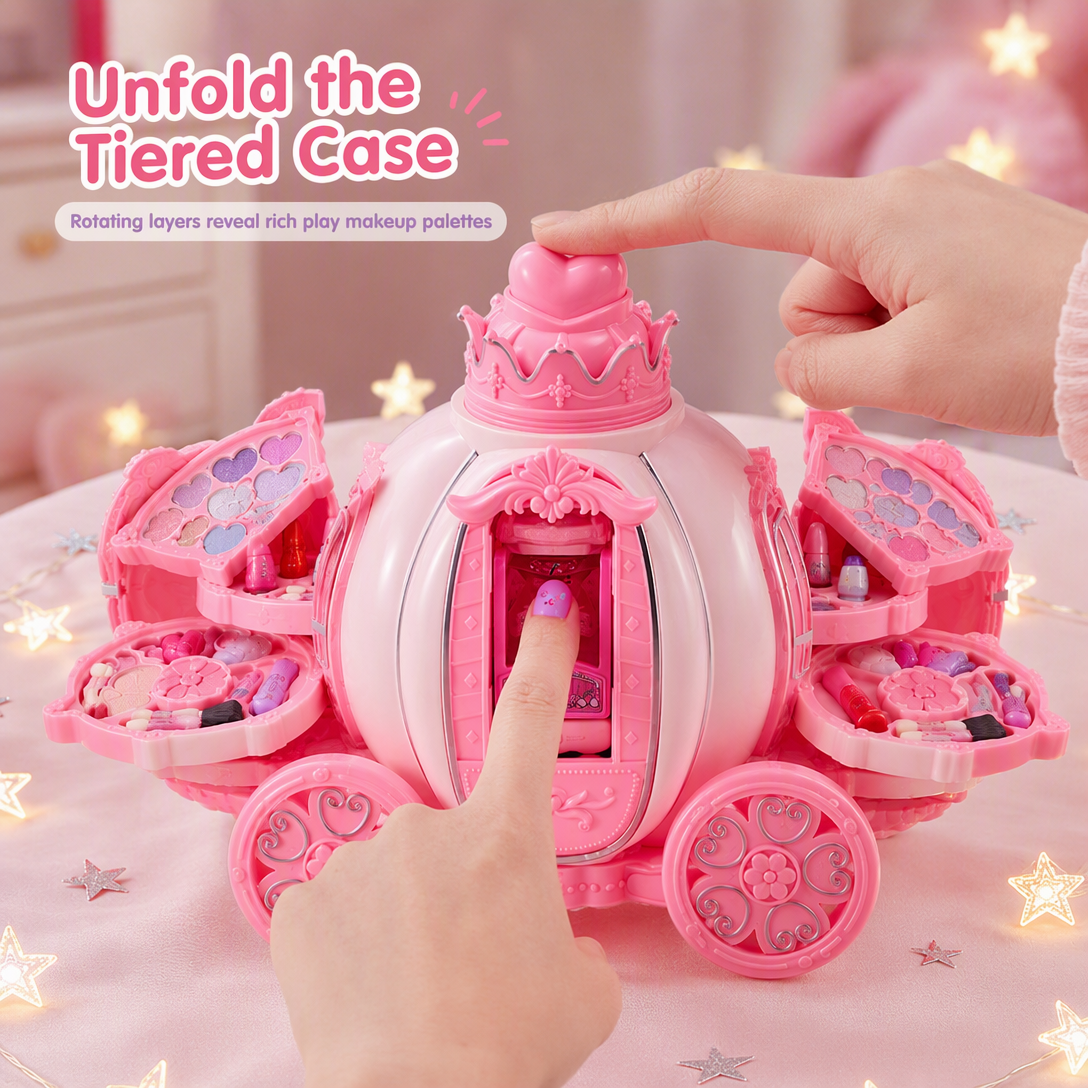 📢 42% de Réduction – Coffret de Maquillage Enfant Lavable Princesse avec Mallette Dépliable et Tampon à Ongles Magique
