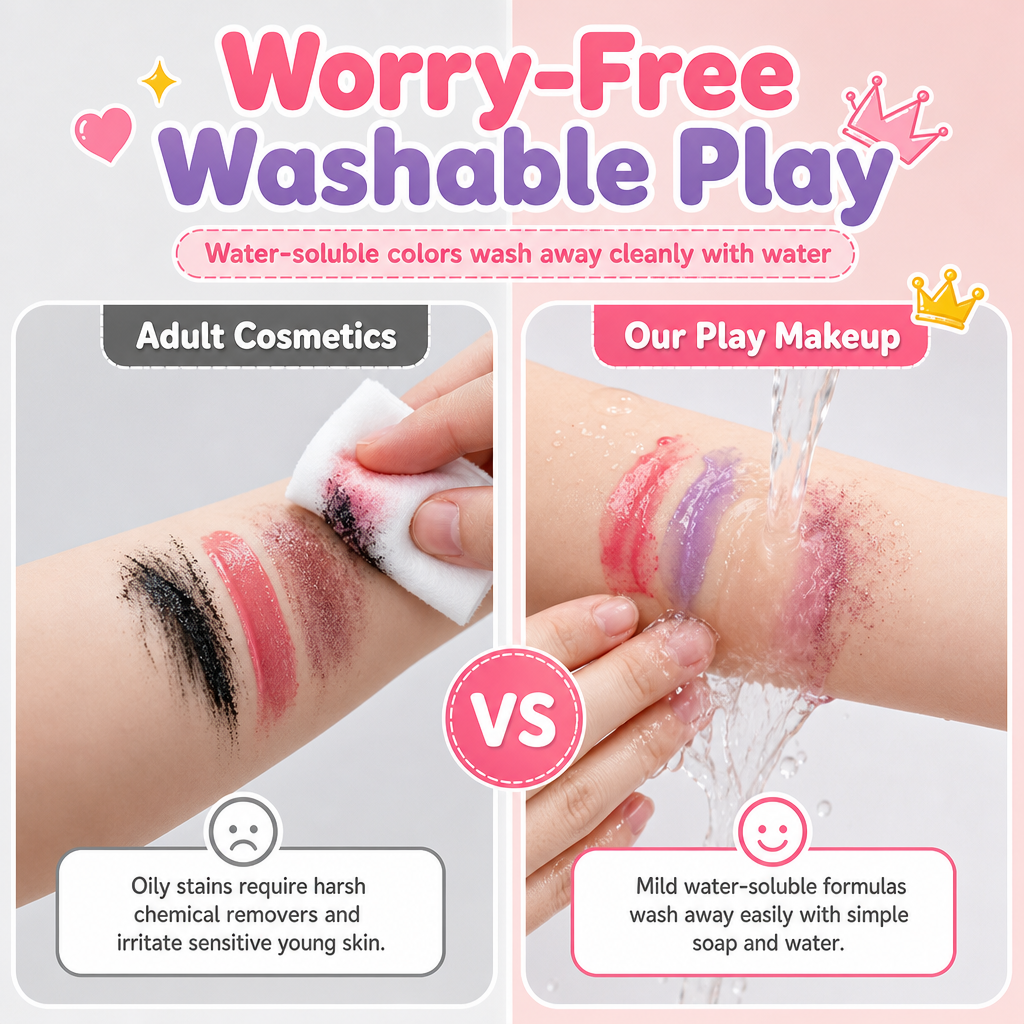 📢 42% de Réduction – Coffret de Maquillage Enfant Lavable Princesse avec Mallette Dépliable et Tampon à Ongles Magique
