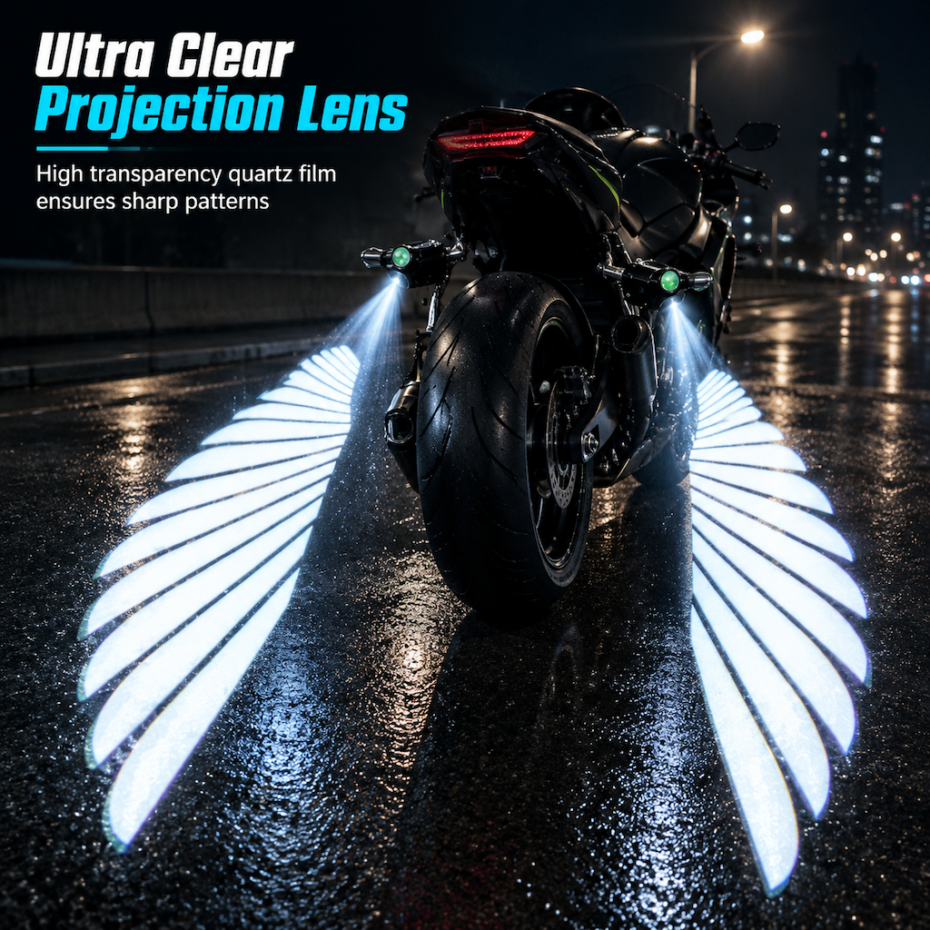 📢 40% de Réduction – Feux de Projection LED Ailes d'Ange pour Moto, Éclairage Sol Sécurité Nocturne et Boîtier Aluminium