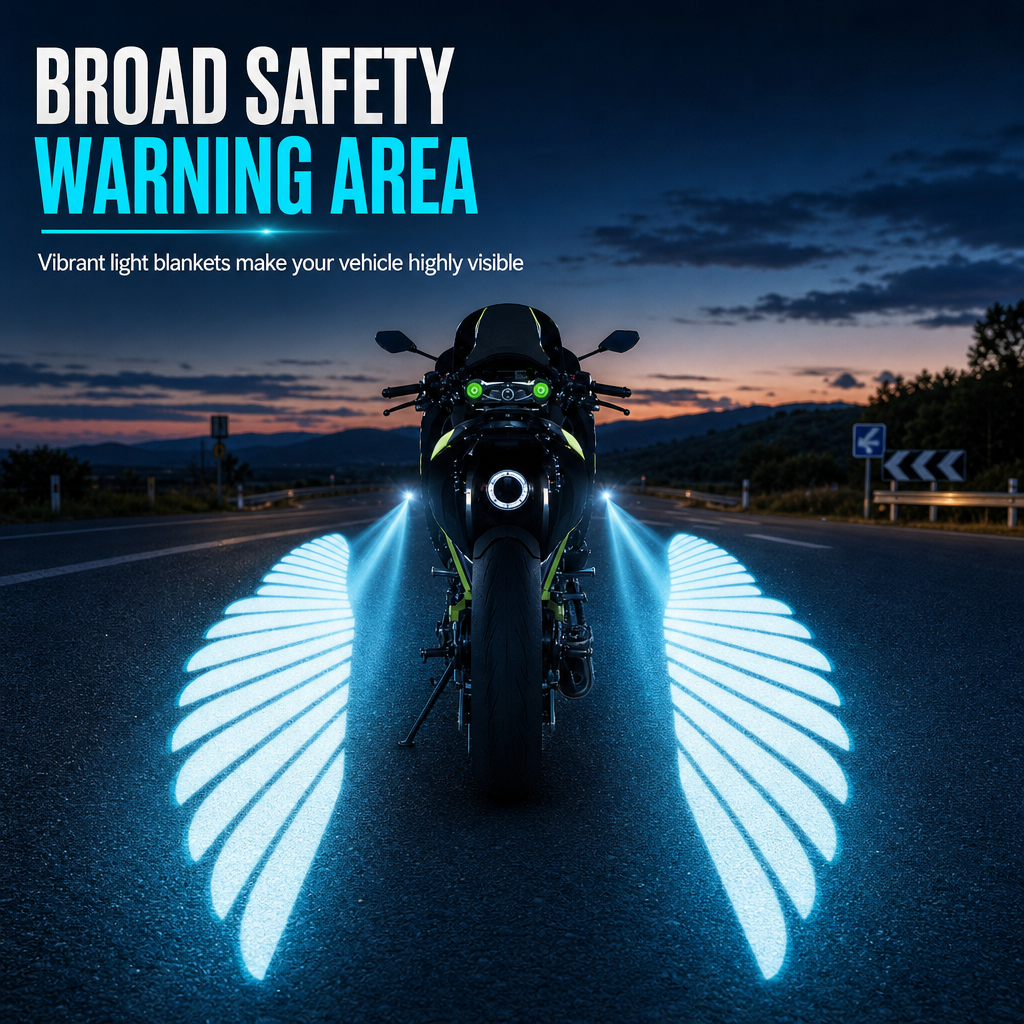 📢 40% de Réduction – Feux de Projection LED Ailes d'Ange pour Moto, Éclairage Sol Sécurité Nocturne et Boîtier Aluminium