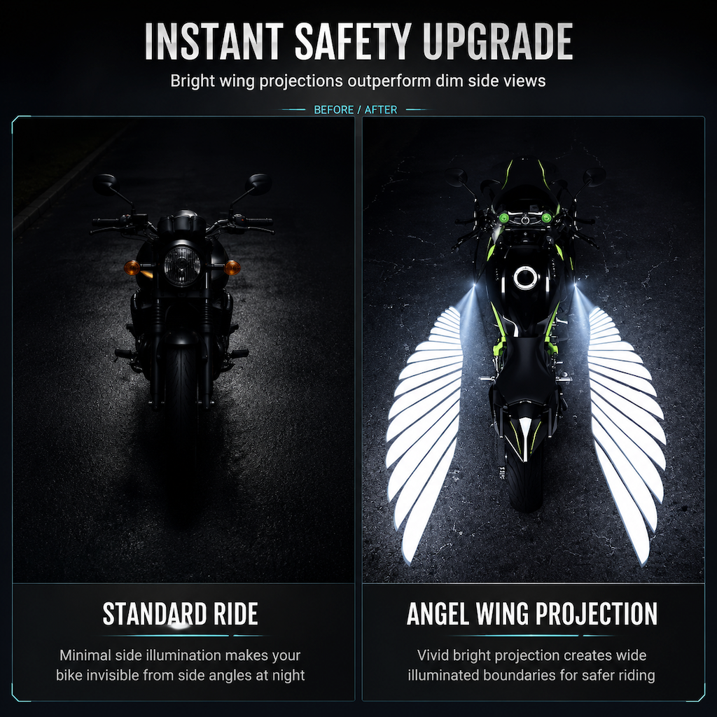 📢 40% de Réduction – Feux de Projection LED Ailes d'Ange pour Moto, Éclairage Sol Sécurité Nocturne et Boîtier Aluminium