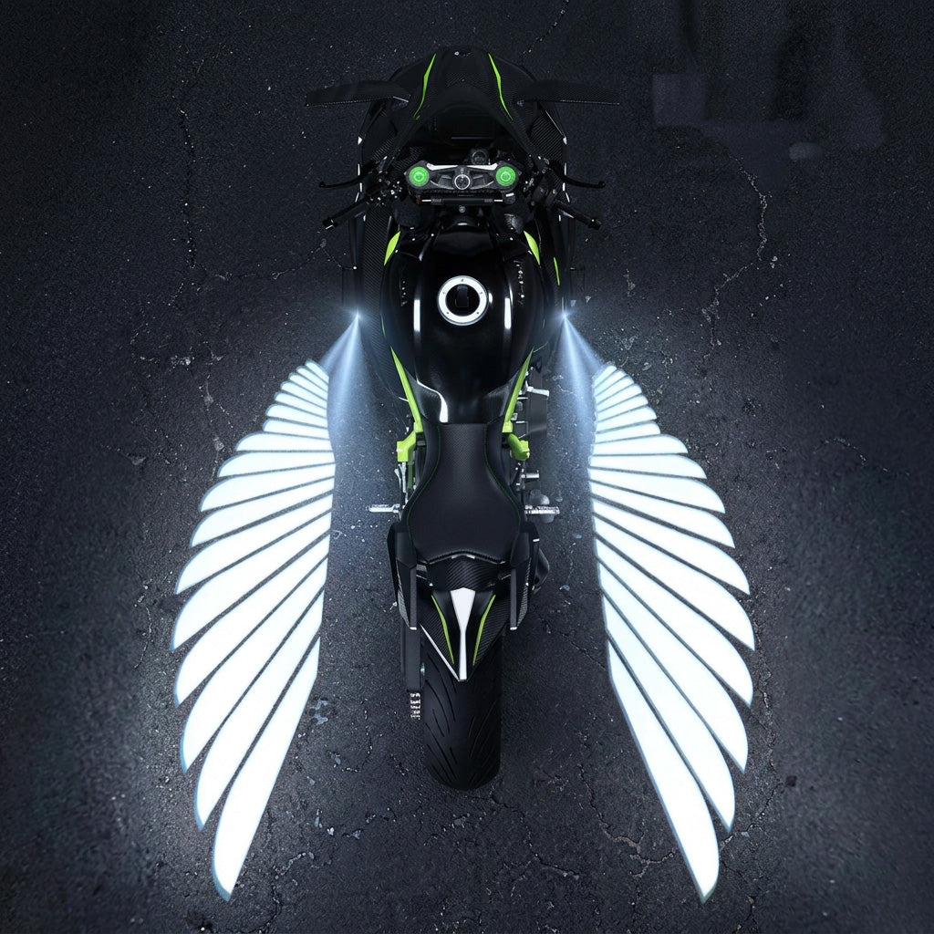📢 40% de Réduction – Feux de Projection LED Ailes d'Ange pour Moto, Éclairage Sol Sécurité Nocturne et Boîtier Aluminium