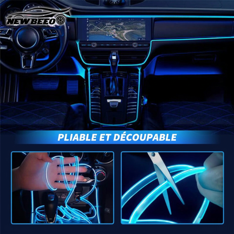 📢 50% de Réduction – Bande Lumineuse LED d'Ambiance Intérieure pour Voiture avec Prise USB et Éclairage Néon Flexible