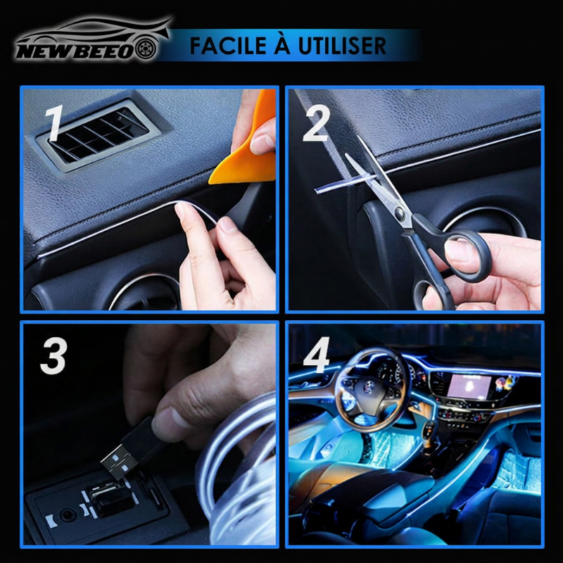 📢 50% de Réduction – Bande Lumineuse LED d'Ambiance Intérieure pour Voiture avec Prise USB et Éclairage Néon Flexible
