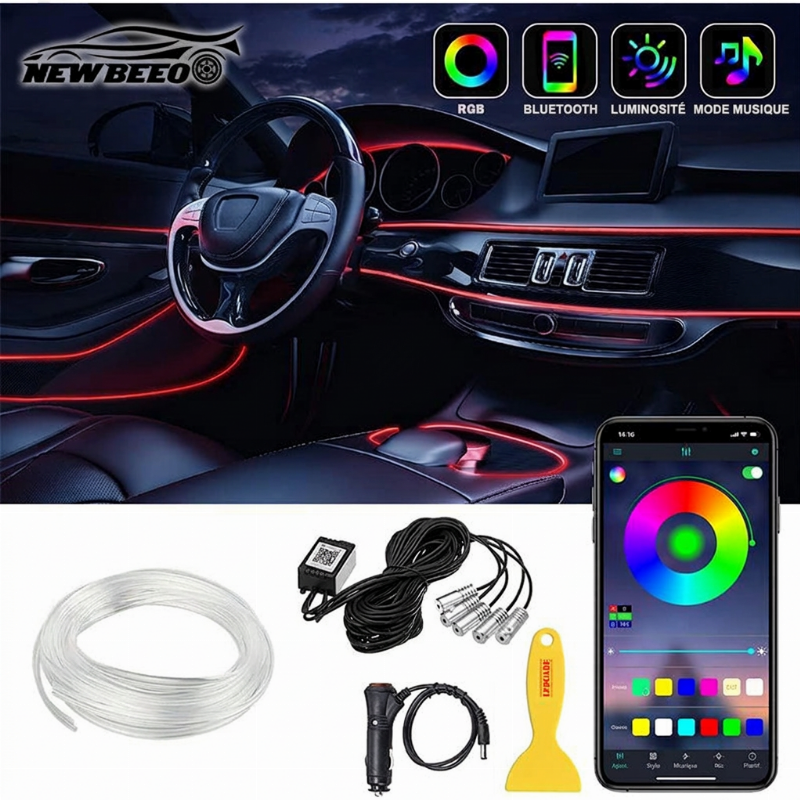 📢 50% de Réduction – Bande Lumineuse LED d'Ambiance Intérieure pour Voiture avec Prise USB et Éclairage Néon Flexible