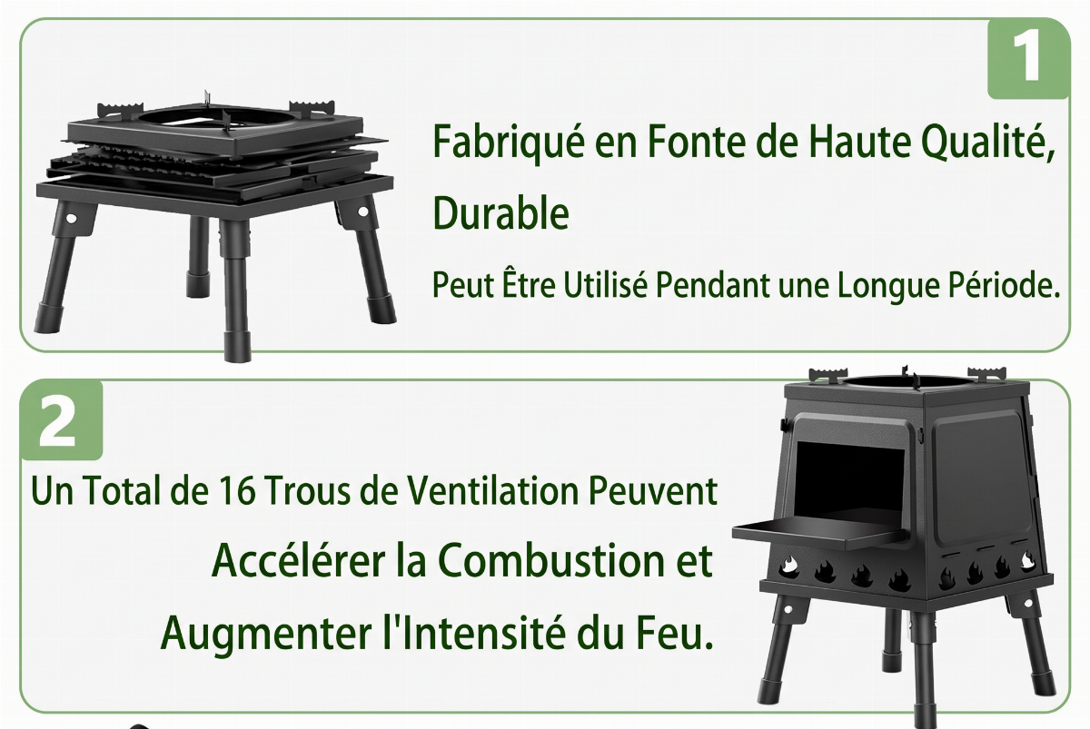 📢 50% de Réduction – Réchaud Portable à Bois Rocket Stove en Fonte 16 Trous d'Aération pour Camping, Bivouac et Randonnée