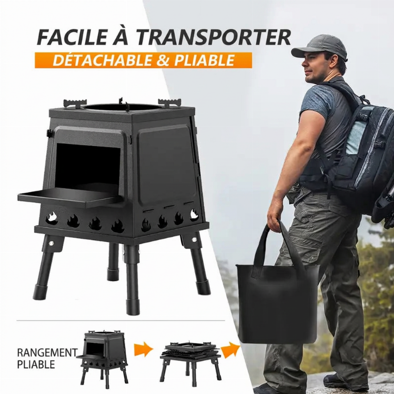 📢 50% de Réduction – Réchaud Portable à Bois Rocket Stove en Fonte 16 Trous d'Aération pour Camping, Bivouac et Randonnée