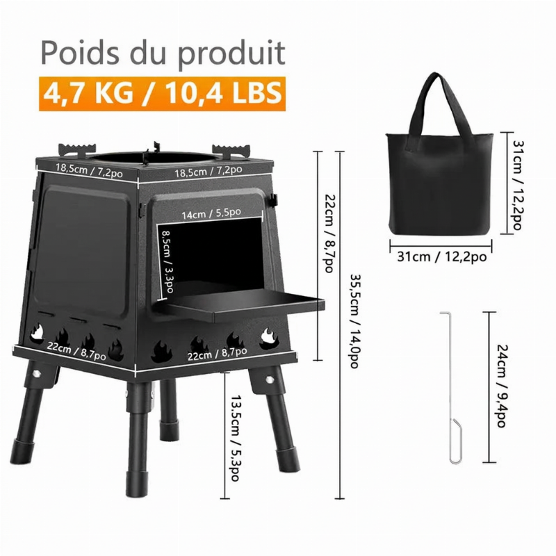📢 50% de Réduction – Réchaud Portable à Bois Rocket Stove en Fonte 16 Trous d'Aération pour Camping, Bivouac et Randonnée