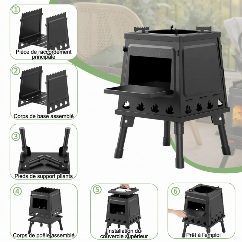 📢 50% de Réduction – Réchaud Portable à Bois Rocket Stove en Fonte 16 Trous d'Aération pour Camping, Bivouac et Randonnée