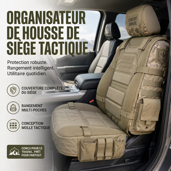 50% de Réduction – 📢 Housse de Siège Tactique de Voiture avec Poches de Rangement Molle et Protection Anti-Rayures Universelle