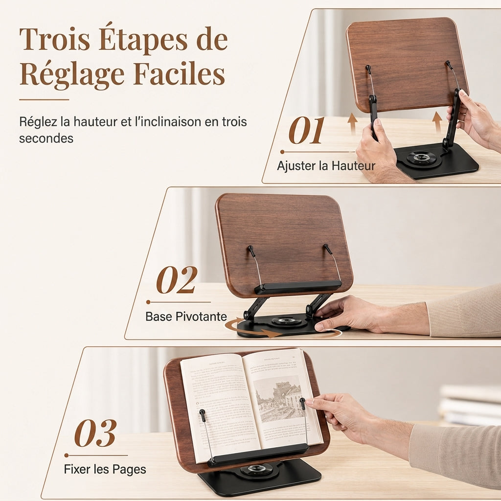 📢 50% de Réduction – Support de Lecture et Tablette Rotatif à 360° en Acrylique Transparent, Réglable en Hauteur, Ergonomique